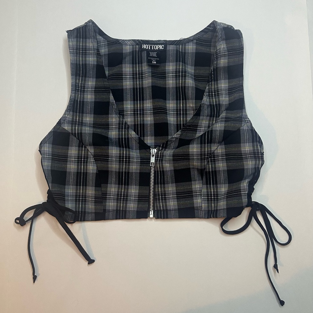 Hot Topic Plaid Zipper Crop Tank Top Size Small